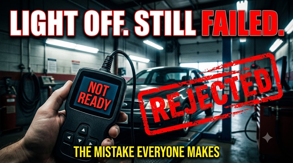 OBD-II scanner plugged in during a vehicle emissions inspection