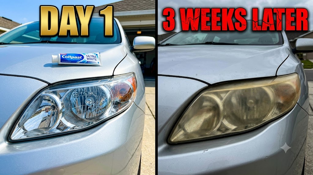 Toothpaste headlight restoration hack